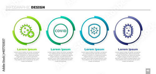 Set Positive virus, Corona virus covid-19, Shield protecting from virus and Virus. Business infographic template. Vector.