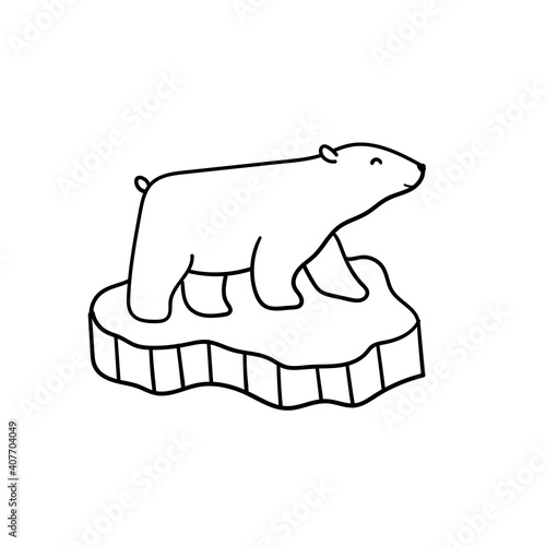 Simple doodle drawings with polar bear on iceberg. Vector illustration isolated on white background