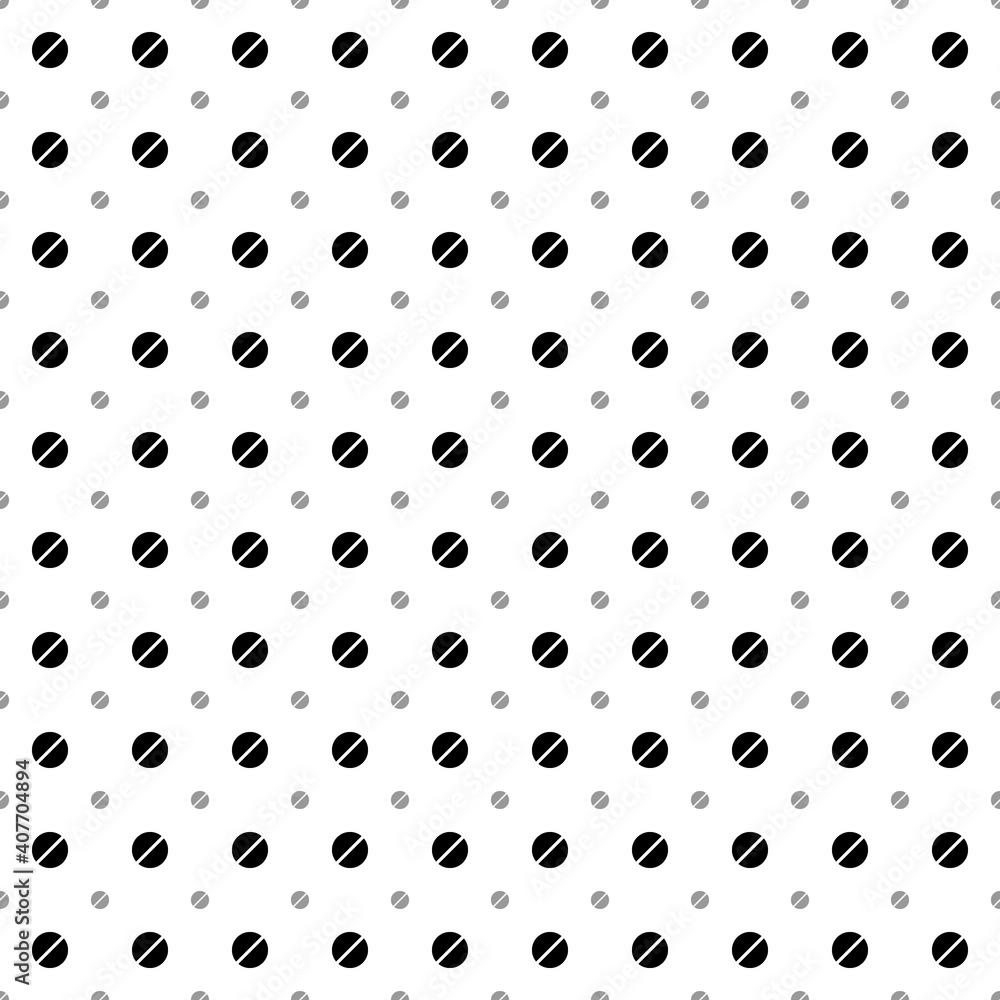 Square seamless background pattern from geometric shapes are different sizes and opacity. The pattern is evenly filled with black pill symbols. Vector illustration on white background