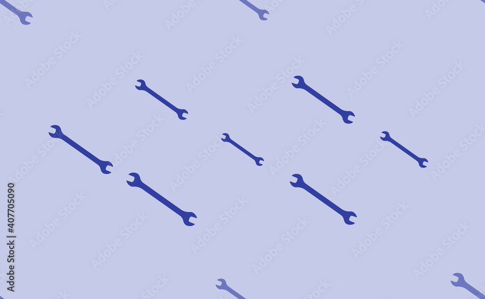 Seamless pattern of large isolated blue wrench symbols. The pattern is divided by a line of elements of lighter tones. Vector illustration on light blue background Seamless pattern of large isolated blue wrench symbols. The pattern is divided by a line of elements of lighter tones. Vector illustration on light blue background