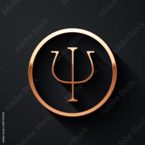 Gold Psychology icon isolated on black background. Psi symbol. Mental health concept, psychoanalysis analysis and psychotherapy. Long shadow style. Vector.
