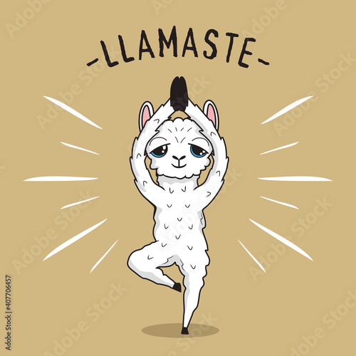 Llama Yoga Cartoon Llamaste Alpaca Vrikshasana Pose Tree