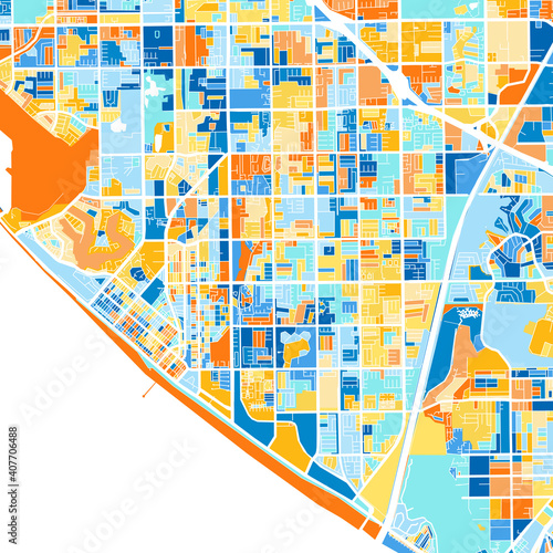 Art map of HuntingtonBeach, UnitedStates in Blue Orange photo