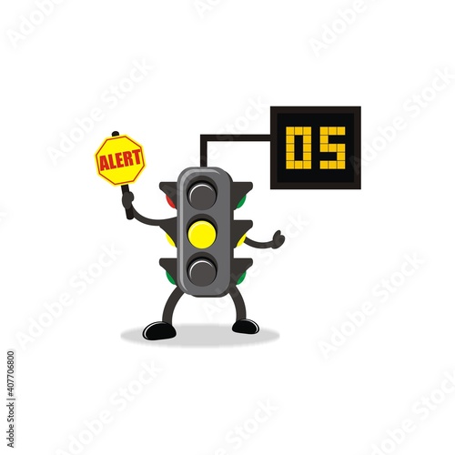 The yellow traffic light vector illustration commands caution, this illustration is suitable for learning traffic rules