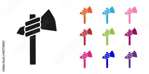 Black Native american tomahawk axe icon isolated on white background. Set icons colorful. Vector.