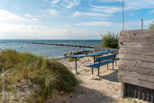 Fototapeta Naklejka Na Ścianę i Meble -  Beach in the south of the island of Fehmarn near the village Wulfen called Wulfener Hals. The seaside resort  at the Baltic Sea is well known for camping and surfing