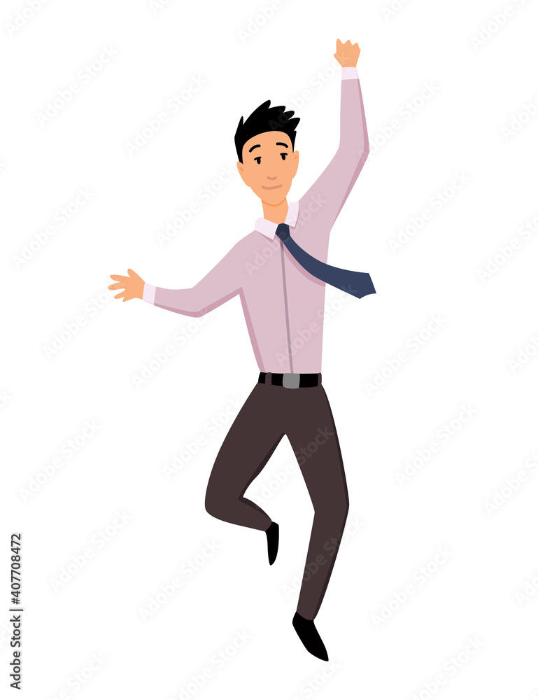 Fototapeta premium Jumping business people. Business man jumps on a white background. Vector illustration of a flat design. Office worker jumping. Part of cartoon business team
