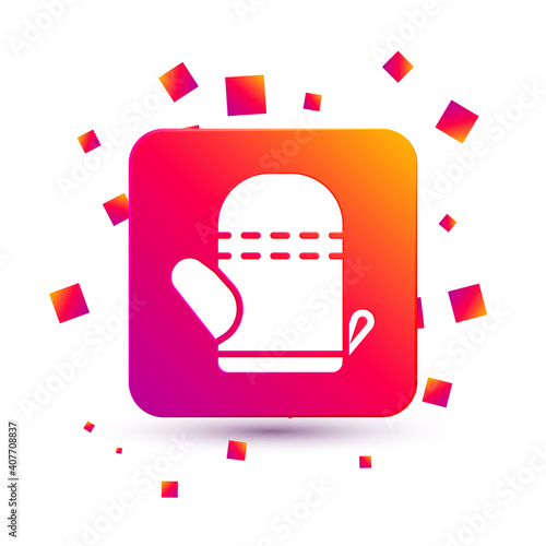 White Oven glove icon isolated on white background. Kitchen potholder sign. Cooking glove. Square color button. Vector.