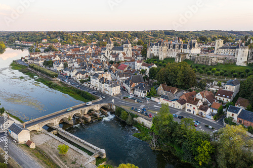 Aerial view of Saint-aignan-sur-cher, old castel and river the Cher, in the loir-et-cher © Eric Isselée