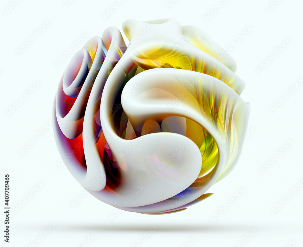 3d render of abstract art 3d ball in spherical organic curve round wavy ...