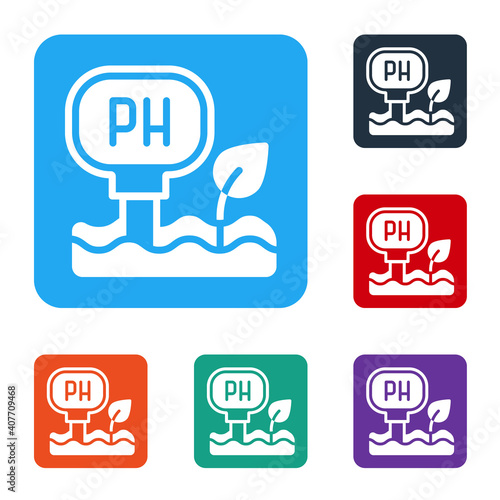 White Soil ph testing icon isolated on white background. PH earth test. Set icons in color square buttons. Vector.
