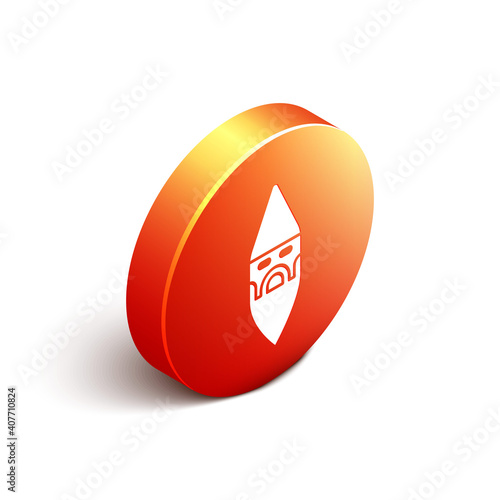 Isometric Wizard warlock icon isolated on white background. Orange circle button. Vector.