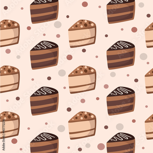 Vector cake illustration. Shameless pattern background sweets pastries 