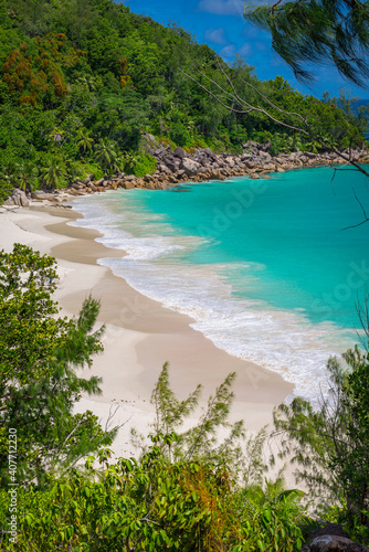 A top view on Anse Georgette beach on the Praslin island in Seychelles