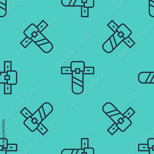 Black line Knife holster icon isolated seamless pattern on green background. Vector.