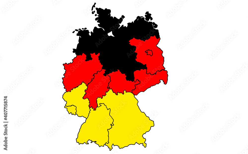 Fototapeta premium Deutschland Karte und Bundesländer Landkarte Vektor Landesfarbe