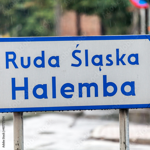 Road sign in Ruda Slaska Halemba photo