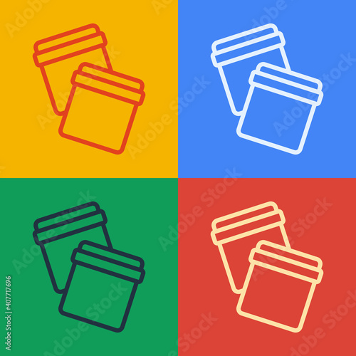 Pop art line Plastic bag with ziplock icon isolated on color background. Vector.