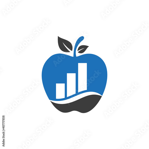 Financial and marketing logo design, apple concept with growth and statistic up arrow. Financial apple logo design