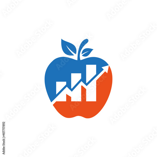 Financial and marketing logo design, apple concept with growth and statistic up arrow. Financial apple logo design