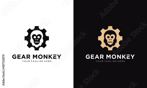 simple gear logo and mascot, monkey face illustration.eps 10