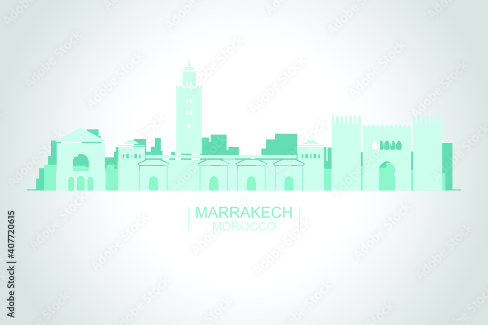 Marrakech City Morocco Vector Flat Art Icons, Banner