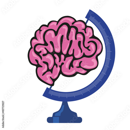 Concept de l’intelligence et de la science avec le symbole d’un cerveau qui prend la place de la terre sur un globe.