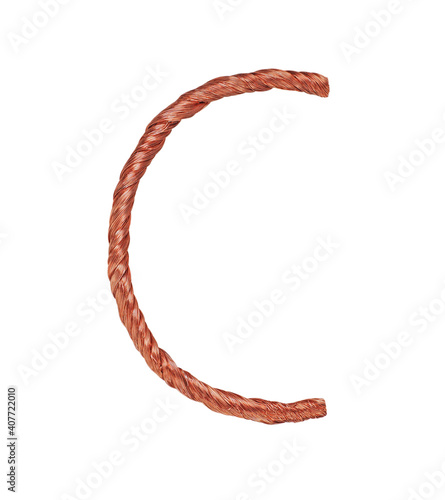 Letter C made of copper wire  isolated on white background