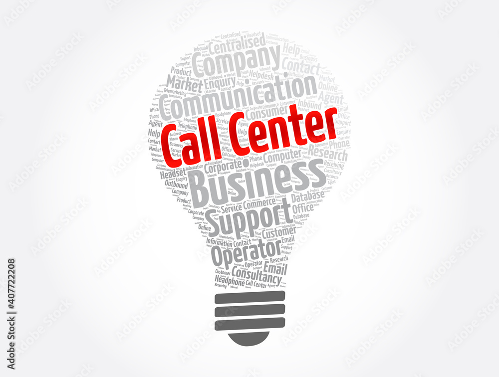 Call Center light bulb word cloud collage, concept background Call Center light bulb word cloud collage, concept background