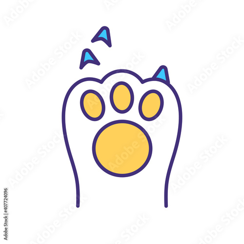 Pet nail trimming RGB color icon. Pet care service. Domestic animal salon treatment. Dog paw, cat professional grooming procedure. Veterinary for animals. Isolated vector illustration