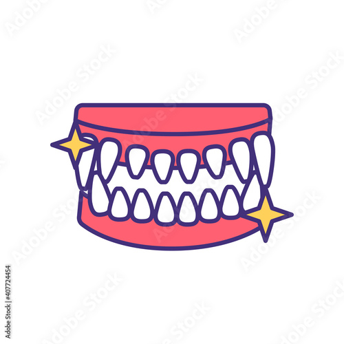 Pet oral hygiene RGB color icon. Teeth cleaning for dogs and cats. Pet care services. Domestic animal treatment. Toothbrushing and dentistry. Veterinary for animals. Isolated vector illustration