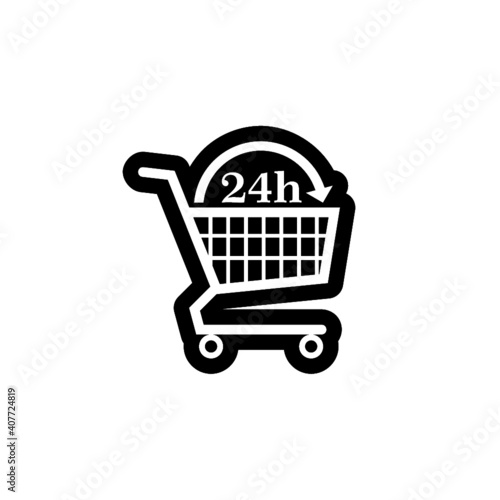 24h Shopping Cart icon isolated on white background