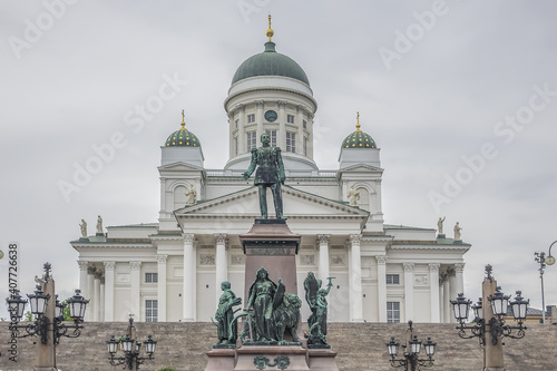 Statue of Russian Emperor Alexander II (1863) on the Senate square in Helsinki, Finland.