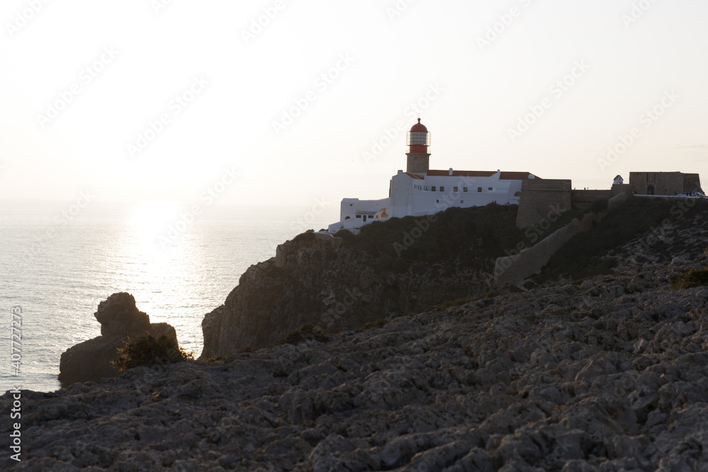 Sagres, Portugal, cliff and sunset