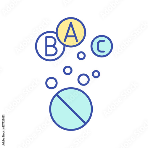 Water soluble supplement RGB color icon. Fizzy multivitamin complex. Tablets for dietary. Nutritionology for health eating. Pharmaceutical intake of multi mineral complex. Isolated vector illustration