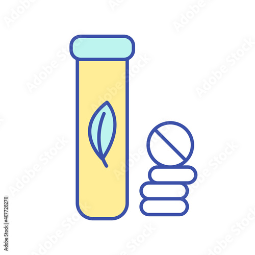 Antioxidant in pills RGB color icon. Organic dietary supplement. Herbal, natural drugs for health care. Multi vitamins in medicament form. Anti stress therapy. Isolated vector illustration