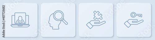 Set line Psychologist online, Solution to the problem, Finding a and . White square button. Vector.