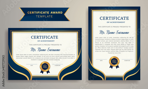 Blue and Golden Certificate Award Design Template photo