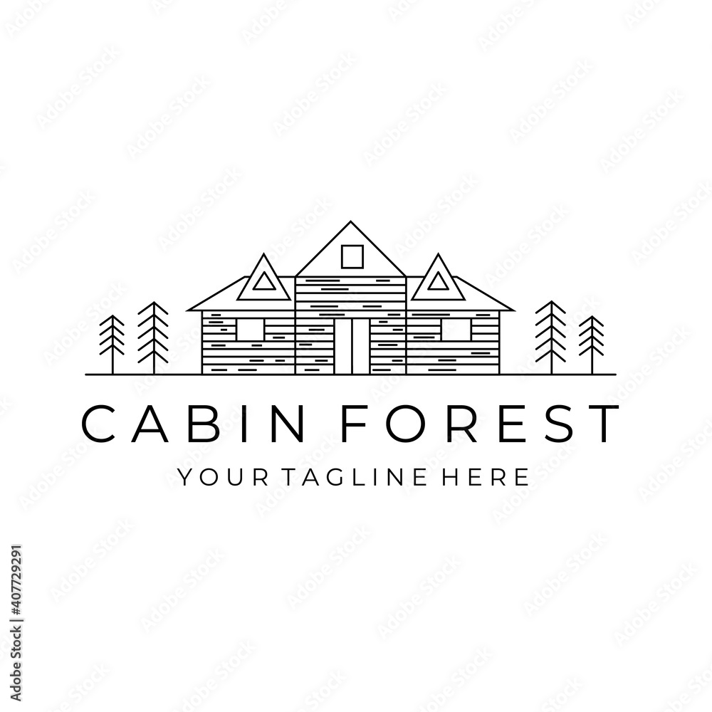 cabin forest line art logo vector simple
