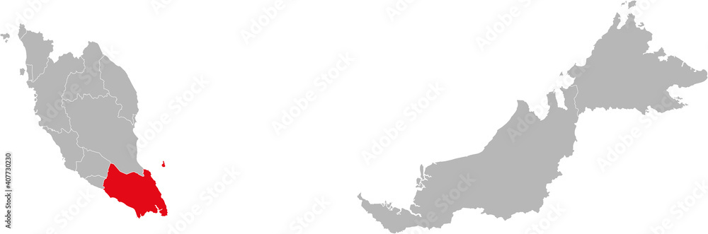Fototapeta premium Johor state isolated on malaysia map. Gray background. Business concepts and backgrounds.