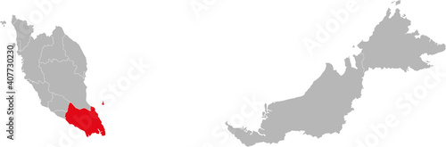 Johor state isolated on malaysia map. Gray background. Business concepts and backgrounds.