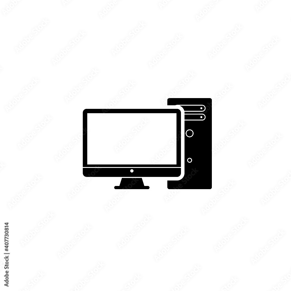 Pc with monitor icon isolated on white background Pc with monitor icon isolated on white background