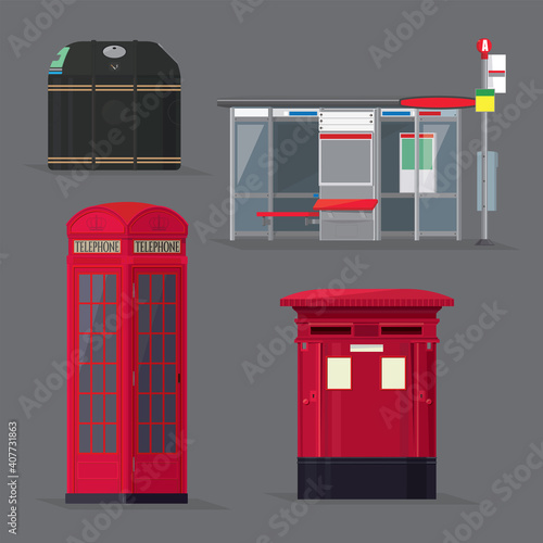 Wallpaper Mural Vector set of city public facilities on the streets of London Torontodigital.ca