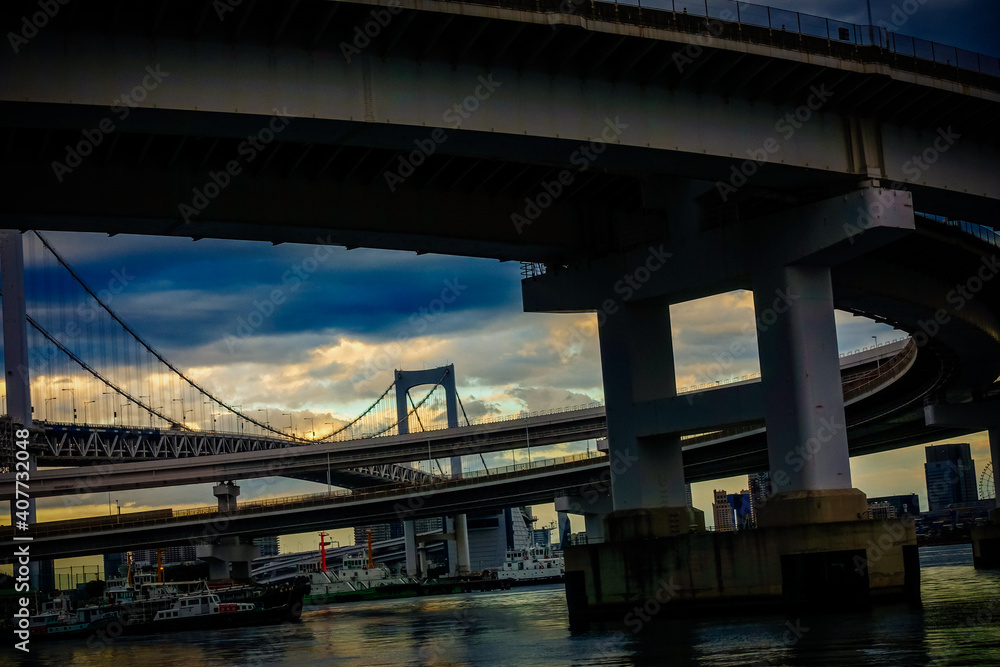 Fototapeta premium 芝浦から見上げるレインボーブリッジ