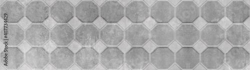 Gray grey white grunge seamless concrete stone tile cement texture background banner panorama, with octagon 3d print pattern