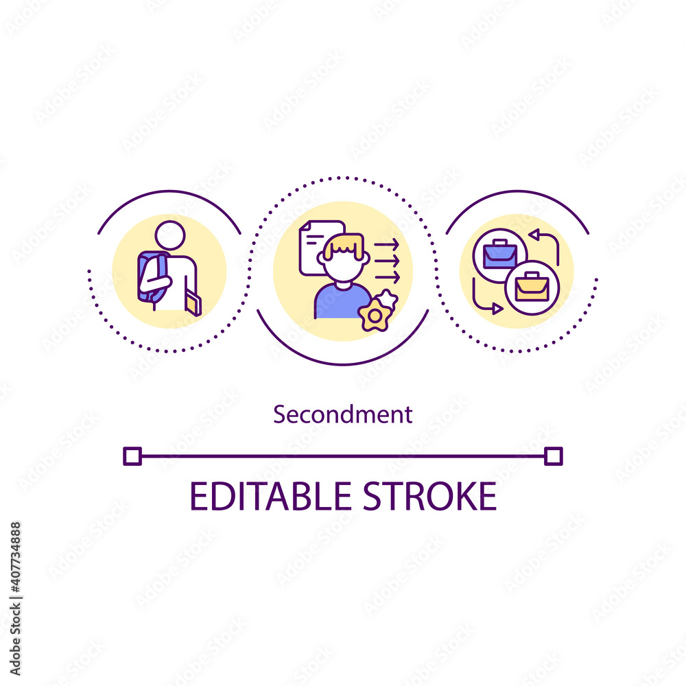 Secondment concept icon. Opportunity to work temporarily in different firm department. Upgrading skills idea thin line illustration. Vector isolated outline RGB color drawing. Editable stroke