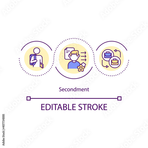Secondment concept icon. Opportunity to work temporarily in different firm department. Upgrading skills idea thin line illustration. Vector isolated outline RGB color drawing. Editable stroke