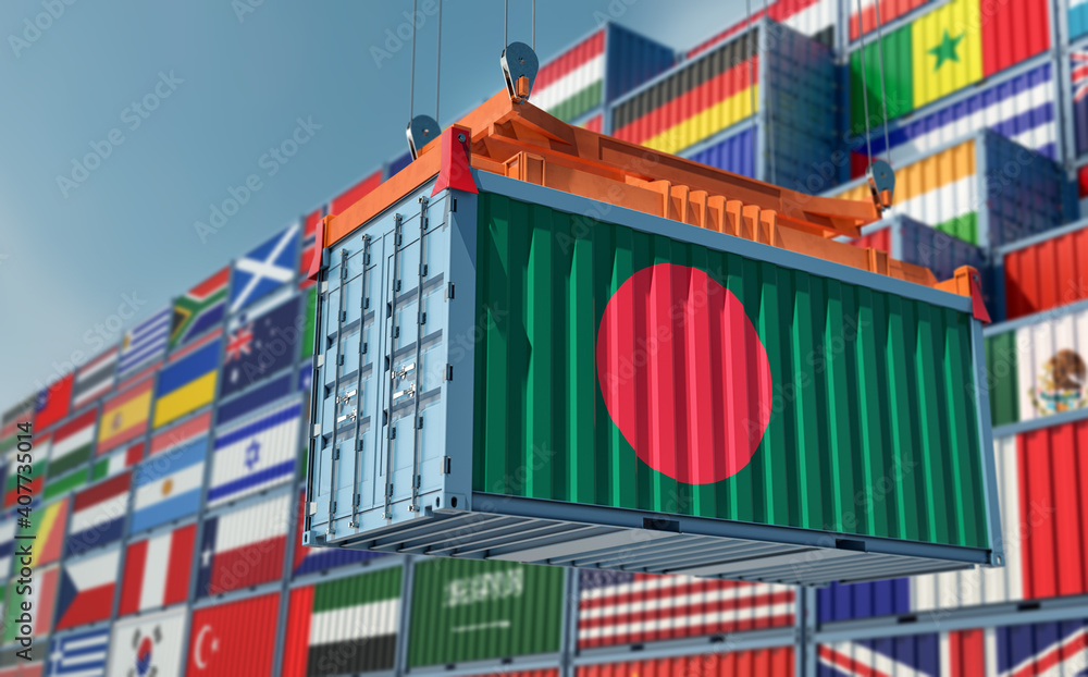Fototapeta premium Freight container with Bangladesh Flag - 3D Rendering