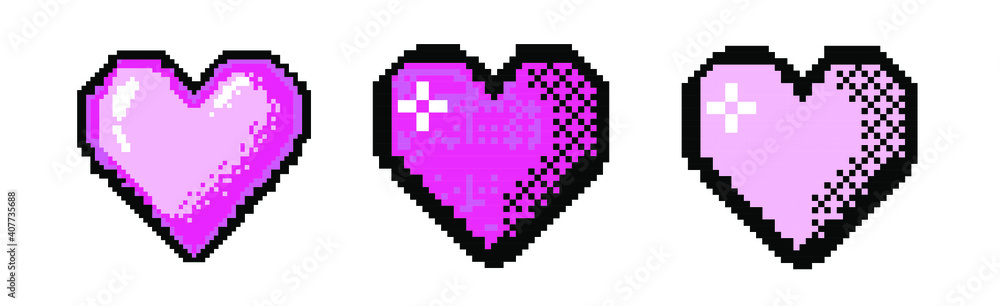 Pixel art heart icon isolated on white background. Vector 8-bit retro style illustration. - obrazy, fototapety, plakaty 