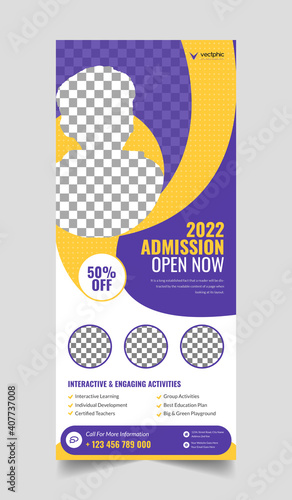 Back to school admission study college education kids promotion banner rollup x banner dl flyer rack card template design